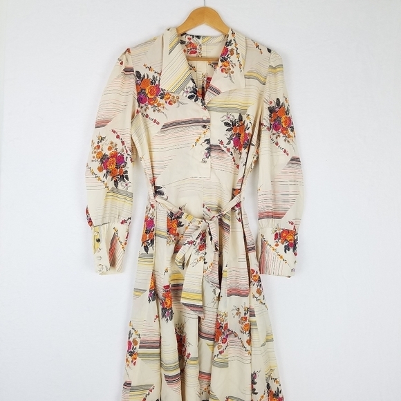 Vintage 80s Homemade Floral Farmhouse Skater Dress Medium - Picture 3 of 14